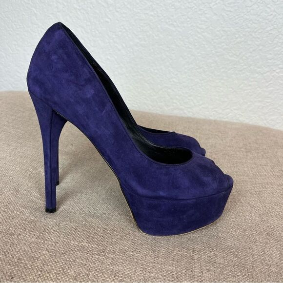 Brian Atwood Suede Peep Toe Platform Pumps in Royal Indigo size 7 1/2 - Picture 5 of 12